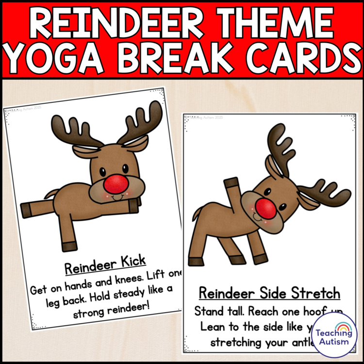 Reindeer Themed Yoga Cards for Kids | Holiday Sensory Movement Activity
