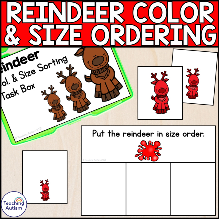 Reindeer Color Matching and Size Ordering Task Box | Christmas Activities