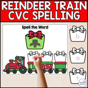 Reindeer Train CVC Spelling Activity | Christmas Literacy Centers | Special Ed