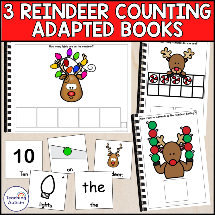 3 Reindeer Counting Adapted Books for Special Education