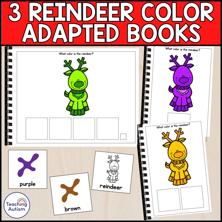 3 Color Matching Reindeer Adapted Books for Special Education | Christmas