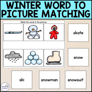 Winter Vocabulary Matching Word to Picture Activities for Special Education