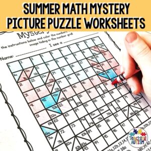 Summer Math Mystery Picture Worksheets | Color by Number | 100 Chart Activities