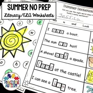 Summer No Prep Literacy Worksheets