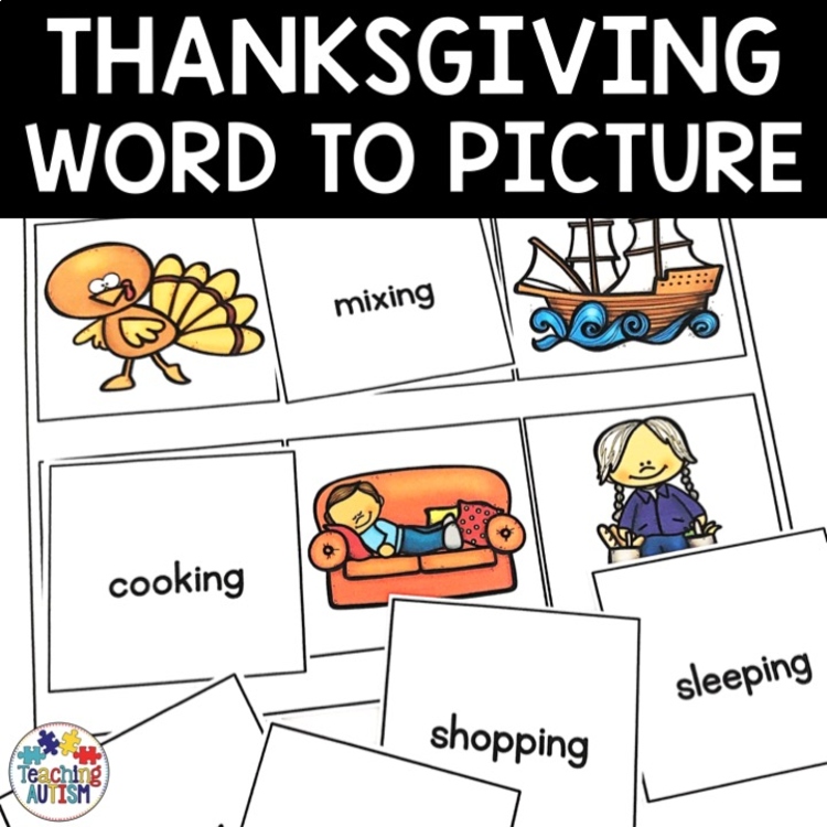 Thanksgiving Literacy Activities | Word to Picture Matching