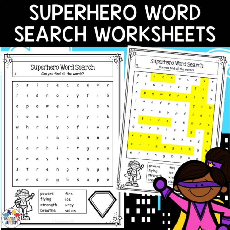 Superhero Worksheets | Word Search Activities
