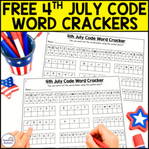 Free 4th of July Worksheets | Patriotic Code Word Crackers | Summer Literacy