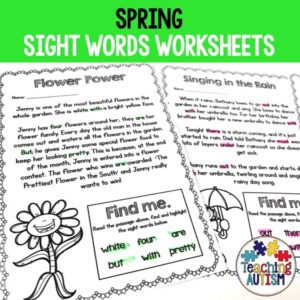 Sight Words Worksheets for Kindergarten, Spring