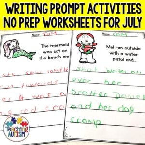 Writing Prompt Worksheets for July