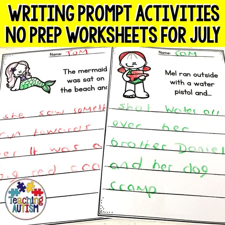 Writing Prompt Worksheets for July