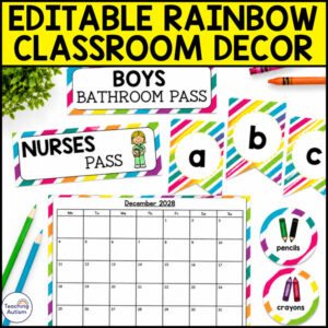 Rainbow Classroom Decor Bundle | Editable Classroom Decorations | Back to School