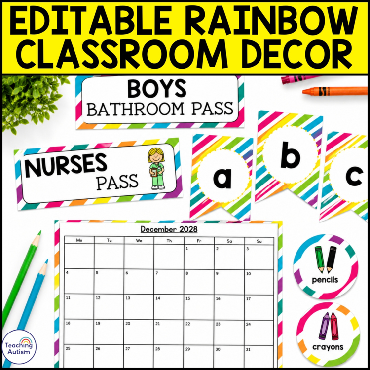 Rainbow Classroom Decor Bundle | Editable Classroom Decorations | Back to School