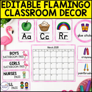 Flamingo Classroom Decor Bundle Editable Tropical Classroom Decor Back to School