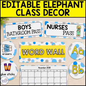 Elephant Classroom Decor Bundle | Editable Safari Theme Decor | Back to School