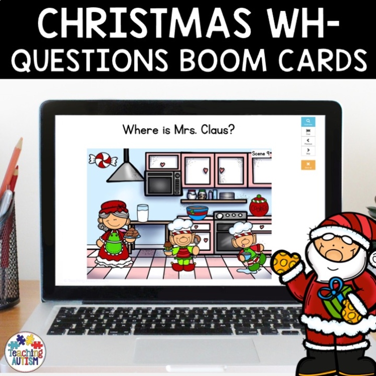 Christmas Wh Questions Scenes | Speech Therapy Distance Learning Boom Cards