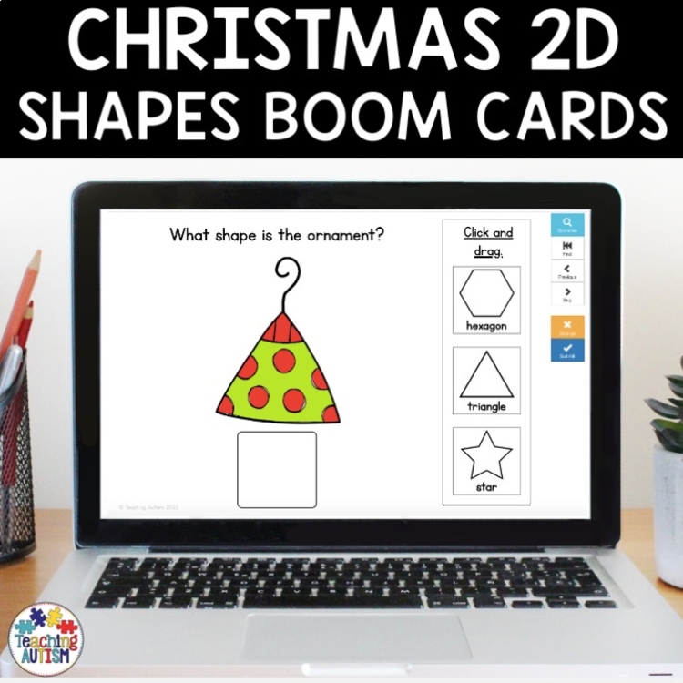 Christmas Ornament 2D Shape Boom Cards | Math Distance Learning