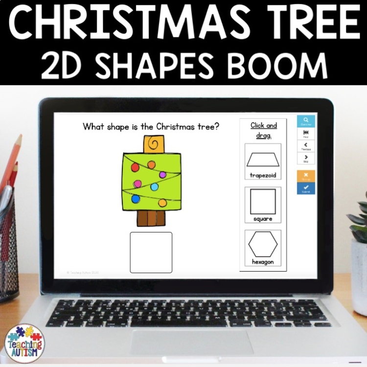 Christmas Tree 2D Shape Boom Cards | Math Distance Learning