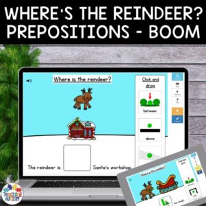 Reindeer Prepositions Speech Therapy | Christmas Boom Cards