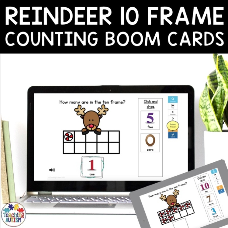 Reindeer Ten Frame Counting | Christmas Boom Cards