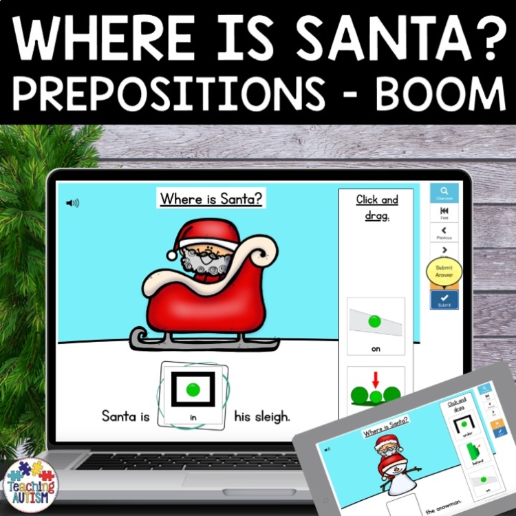 Santa Prepositions Speech Therapy | Christmas Boom Cards