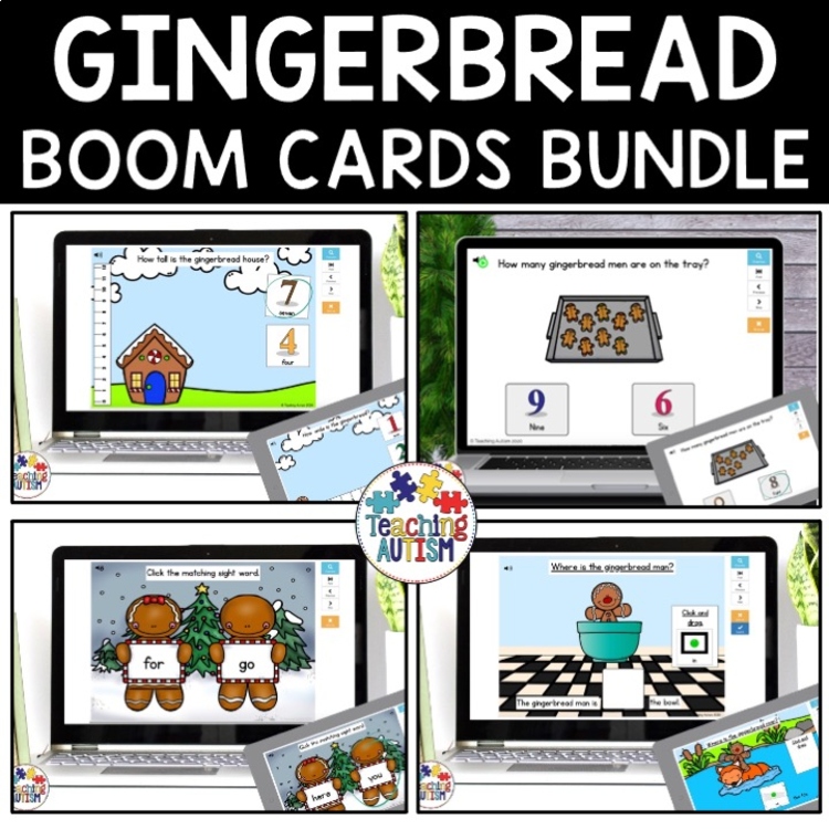 Gingerbread Man Boom Cards for Special Education | Winter Digital Activities