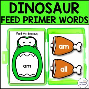 Feed the Dinosaur Primer Words | Primer Sight Words Matching Task Box