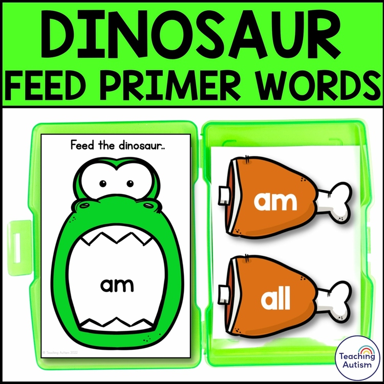 Feed the Dinosaur Primer Words | Primer Sight Words Matching Task Box