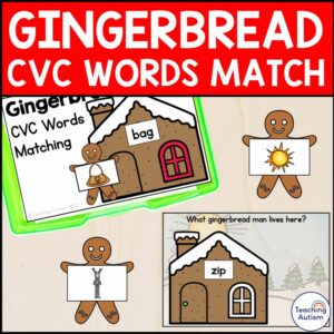 Gingerbread Man CVC Words Matching Task Box for Special Education