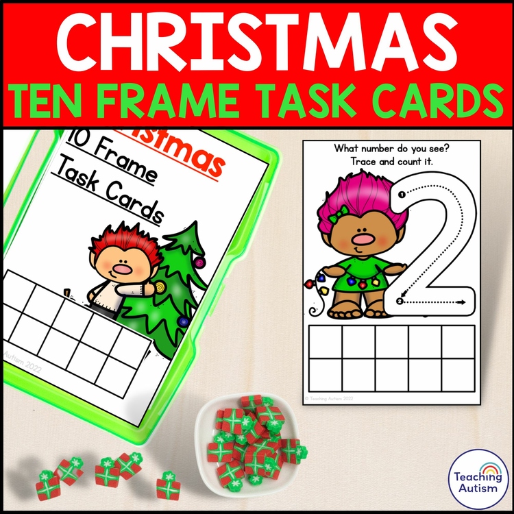 Free Christmas Ten Frame Task Cards | Christmas Mini Eraser Activities