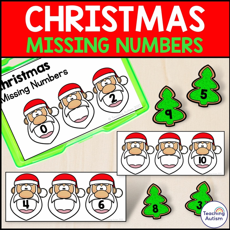 Christmas Missing Number Math Task Box for Special Education