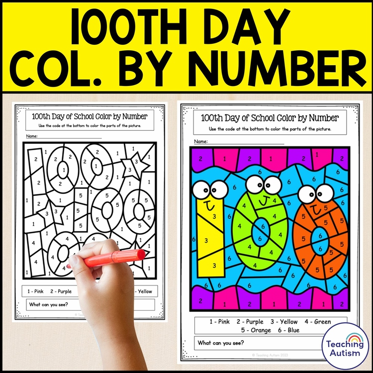 100th Day of School Color by Number Worksheets | No Prep 100 Days of School Math
