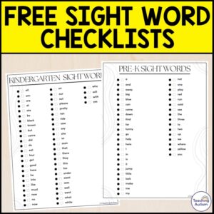 Free Sight Word Checklists