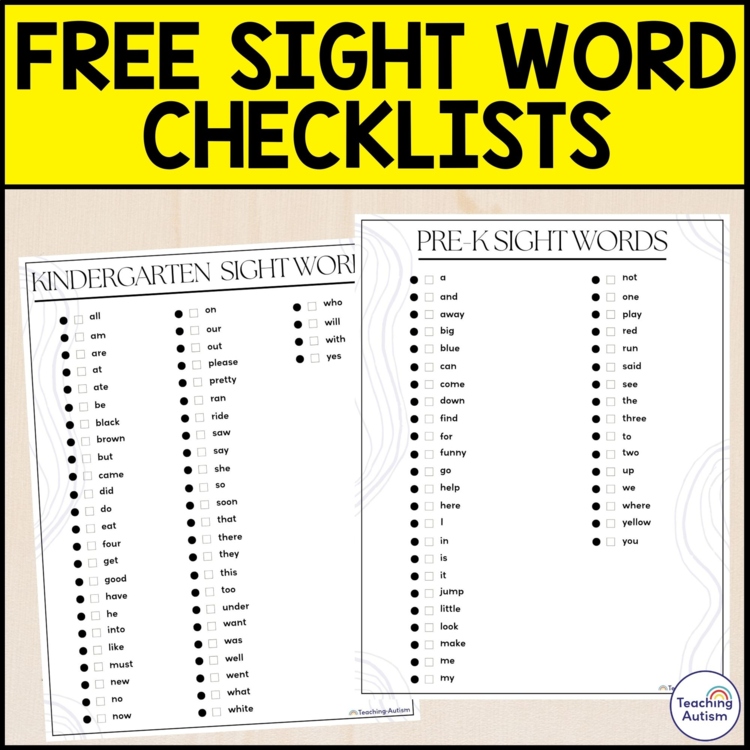 Free Sight Word Checklists