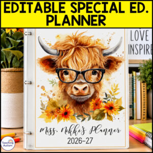 Editable Teacher Planner 2026-2027 & 2027-2028 | Highland Cow Lifetime Updates